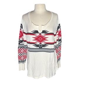 Woolrich Cream Plus Size Sweater with Black And Red Aztec Accents